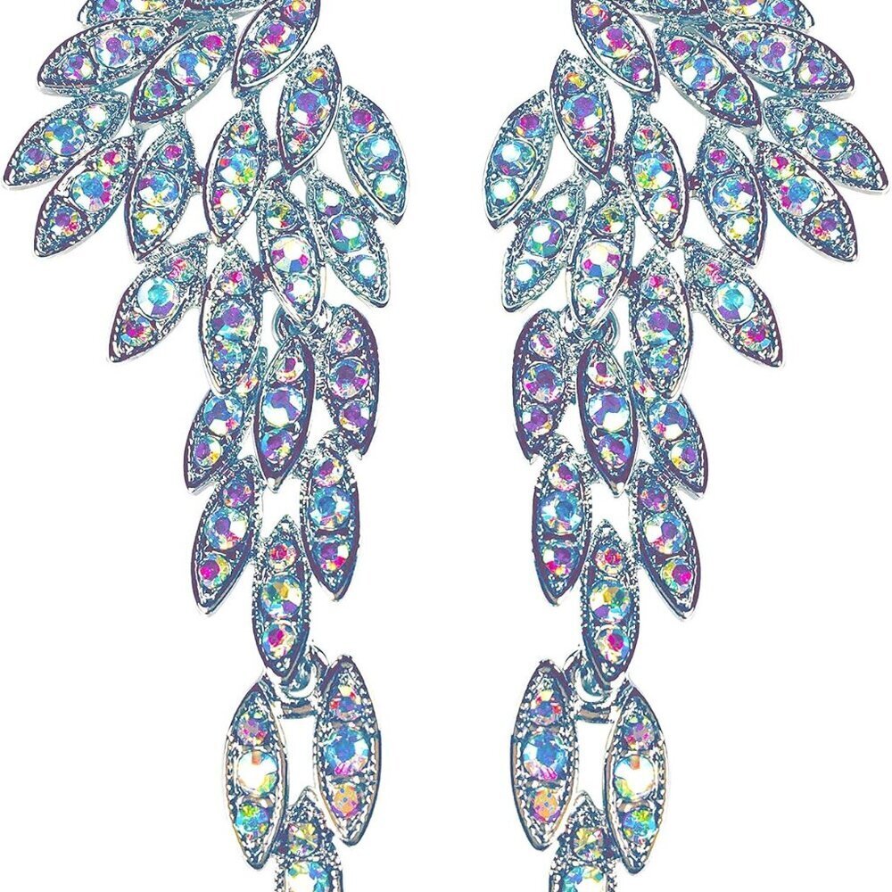 Art Deco Rhinestone Earrings Great Gatsby Wing Dangle Statement Jewelry